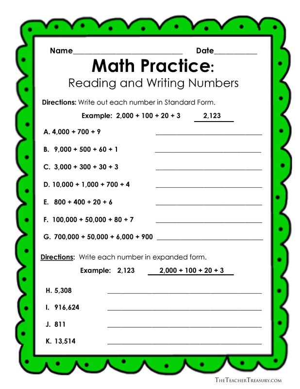 Reading and Writing Numbers in Expanded Form, Standard Form and Written Form  - (Including a Personal Word Wall) - The Teacher Treasury